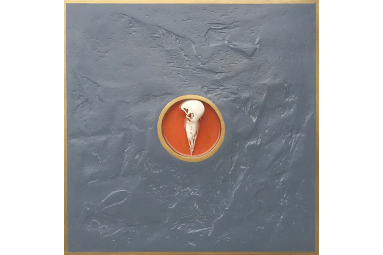 Along The Moors - wire and paster bird skull set in resin and plaster